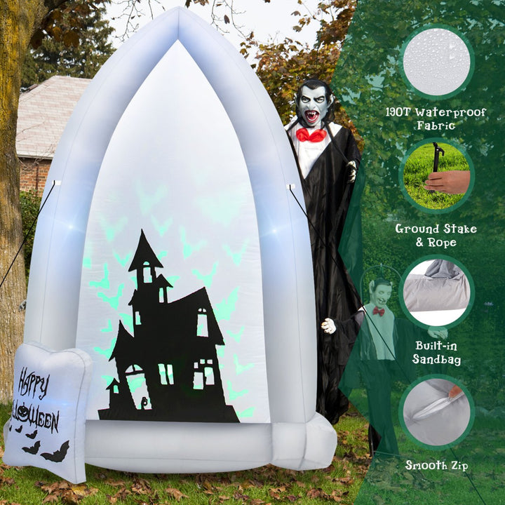 7 Halloween Outdoor Inflatable Headstone Blow up w/ Built-in Bat Lamp Image 6