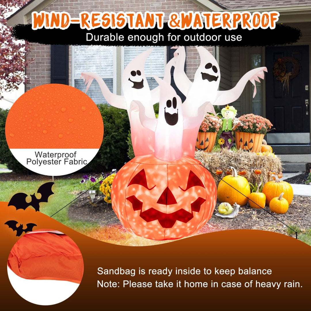 6 Halloween Ghost Blow Up Yard Pumpkin Decor w/ Built-in LED and Blower Image 7