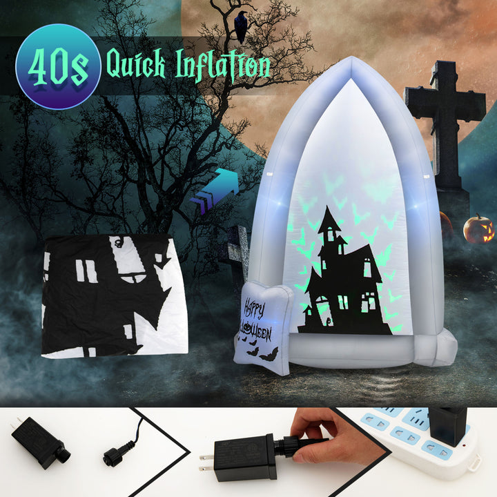 7 Halloween Outdoor Inflatable Headstone Blow up w/ Built-in Bat Lamp Image 7