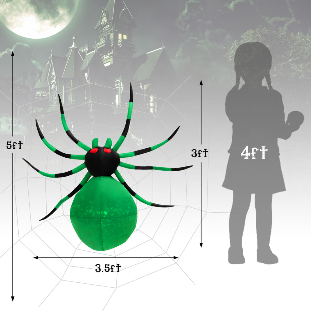 5 Long Halloween Inflatable Creepy Green Black Legs Spider w/ Cobweb and LEDS Image 2