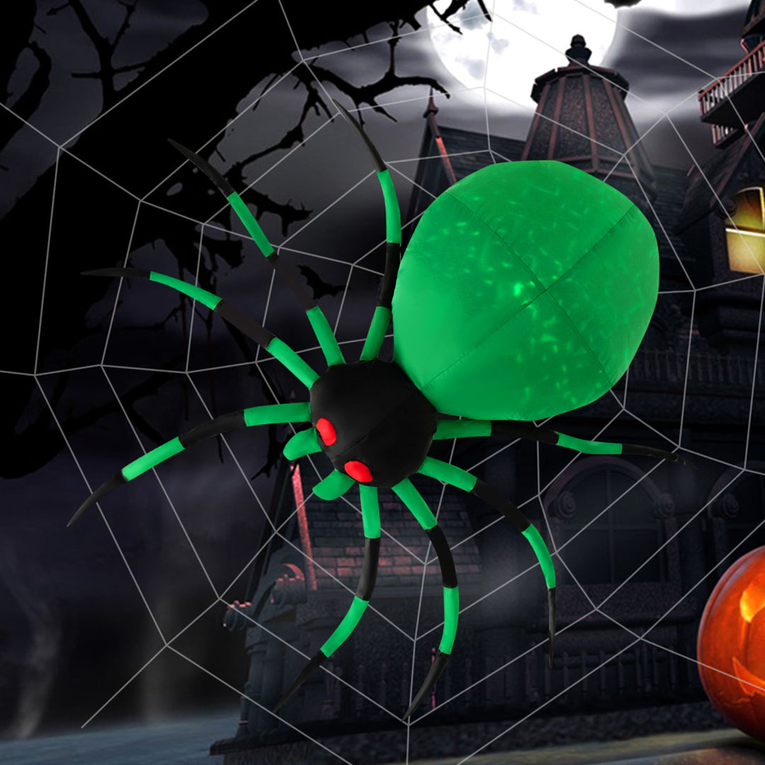 5 Long Halloween Inflatable Creepy Green Black Legs Spider w/ Cobweb and LEDS Image 3