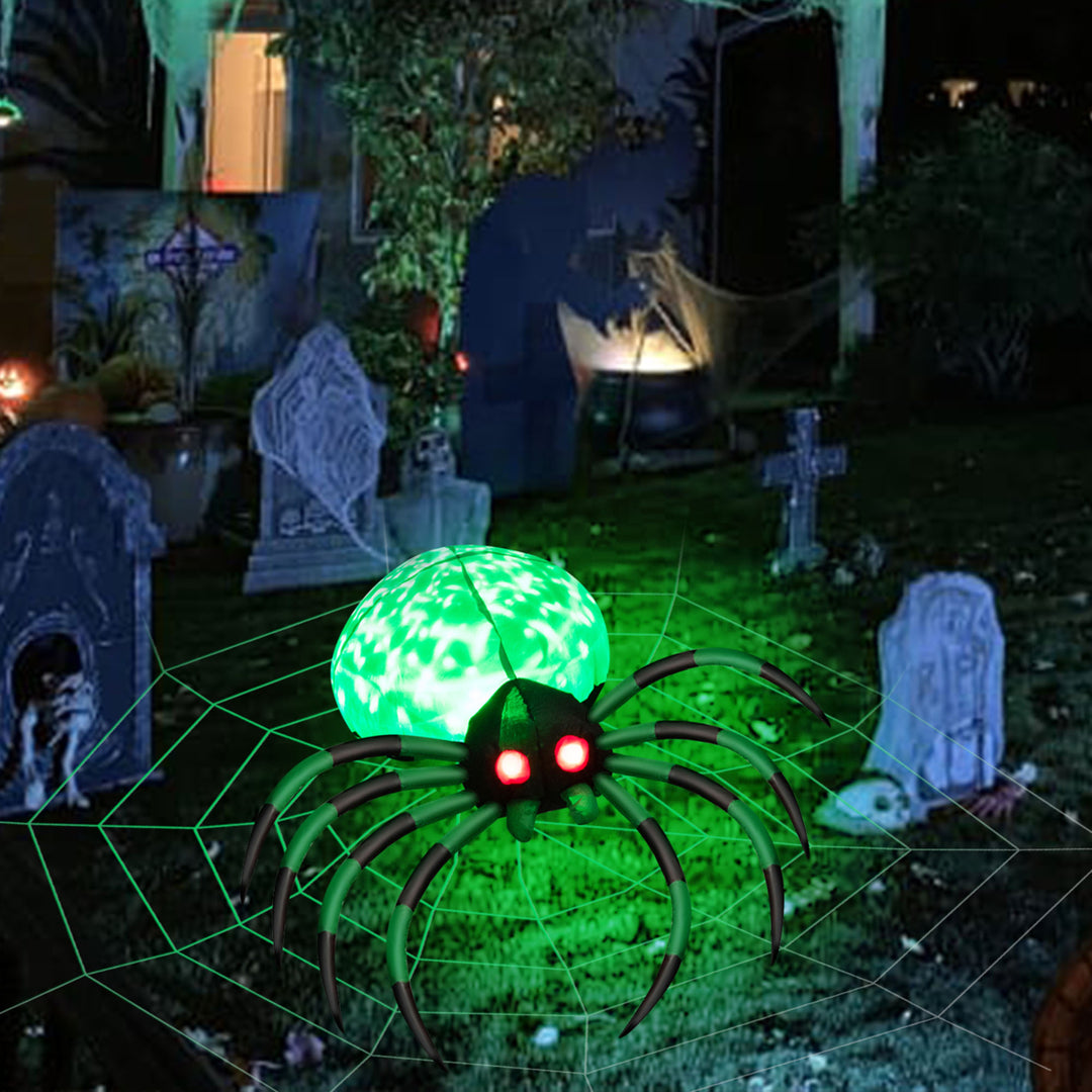 5 Long Halloween Inflatable Creepy Green Black Legs Spider w/ Cobweb and LEDS Image 4