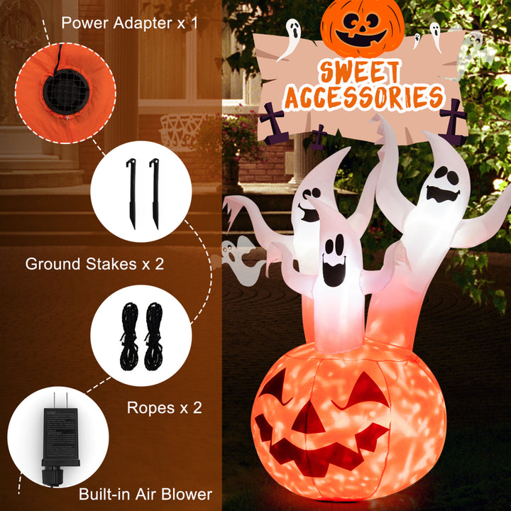 6 Halloween Ghost Blow Up Yard Pumpkin Decor w/ Built-in LED and Blower Image 9