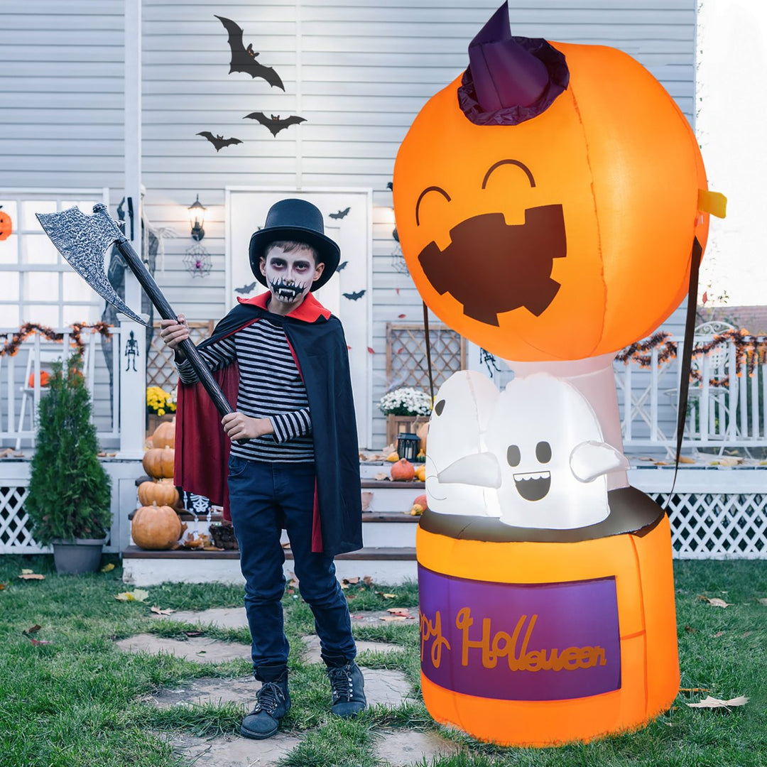 6FT Tall Halloween Ghost Pumpkin Inflatable Hot Air Balloon Decor w/ LED Lights Image 3