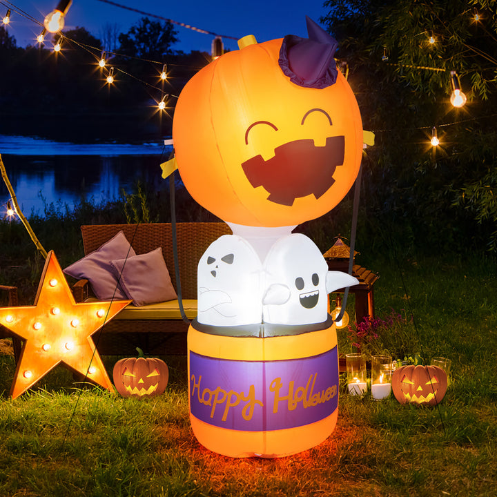 6FT Tall Halloween Ghost Pumpkin Inflatable Hot Air Balloon Decor w/ LED Lights Image 4