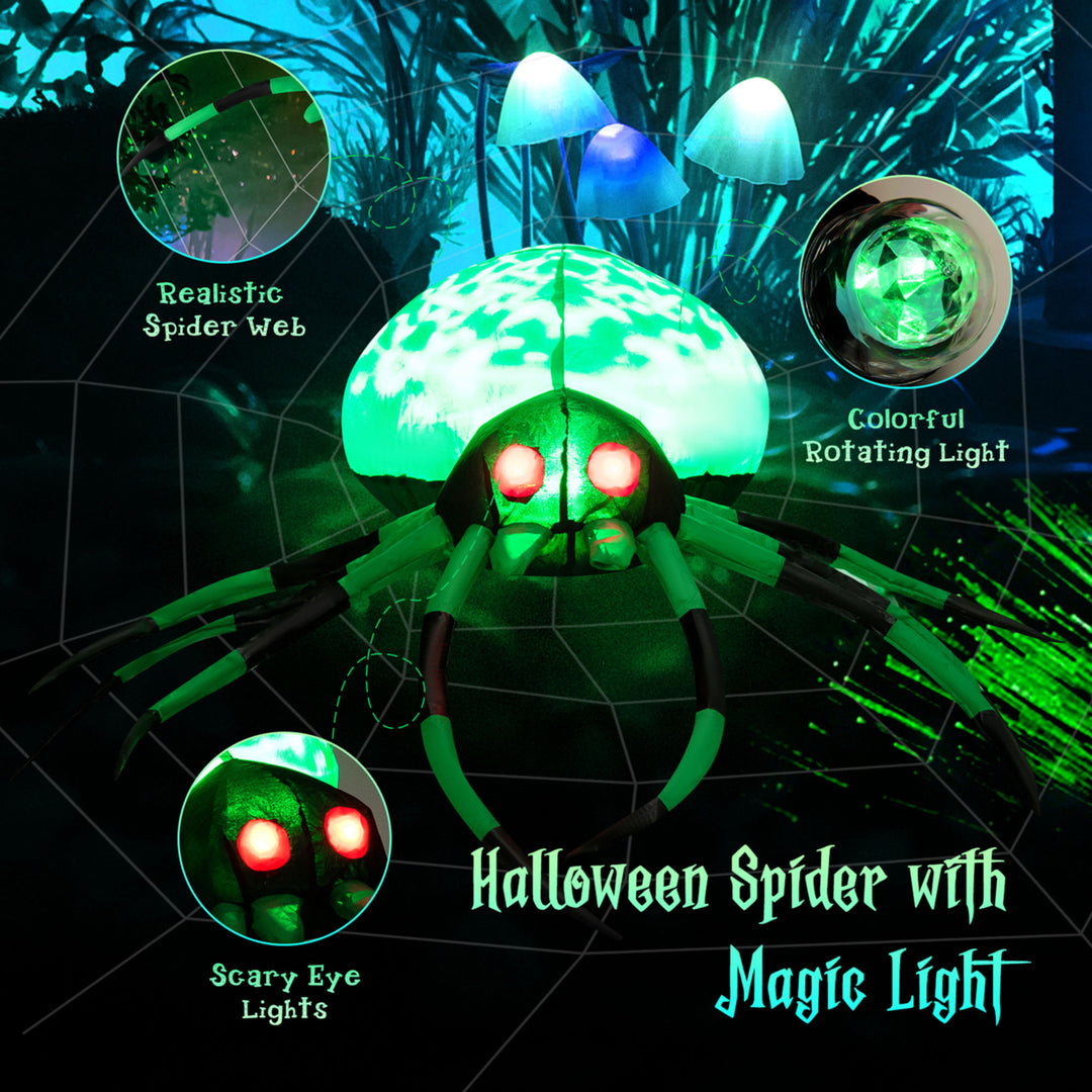 5 Long Halloween Inflatable Creepy Green Black Legs Spider w/ Cobweb and LEDS Image 6