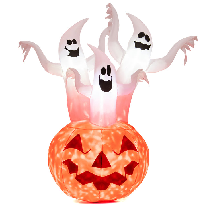 6 Halloween Ghost Blow Up Yard Pumpkin Decor w/ Built-in LED and Blower Image 10