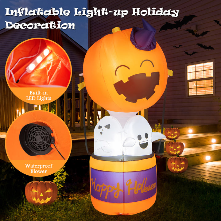 6FT Tall Halloween Ghost Pumpkin Inflatable Hot Air Balloon Decor w/ LED Lights Image 6