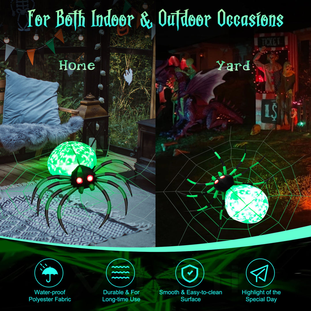 5 Long Halloween Inflatable Creepy Green Black Legs Spider w/ Cobweb and LEDS Image 9