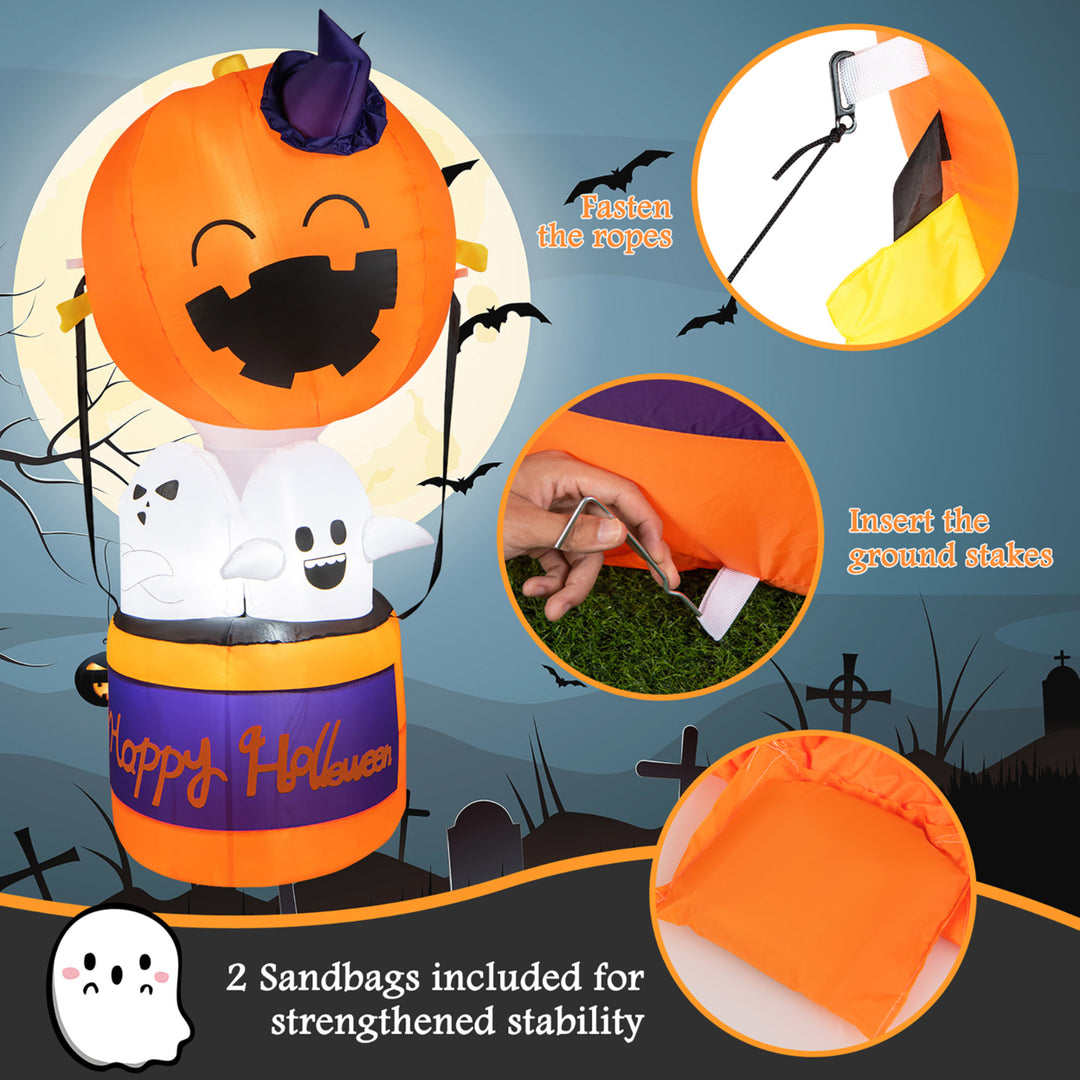 6FT Tall Halloween Ghost Pumpkin Inflatable Hot Air Balloon Decor w/ LED Lights Image 7