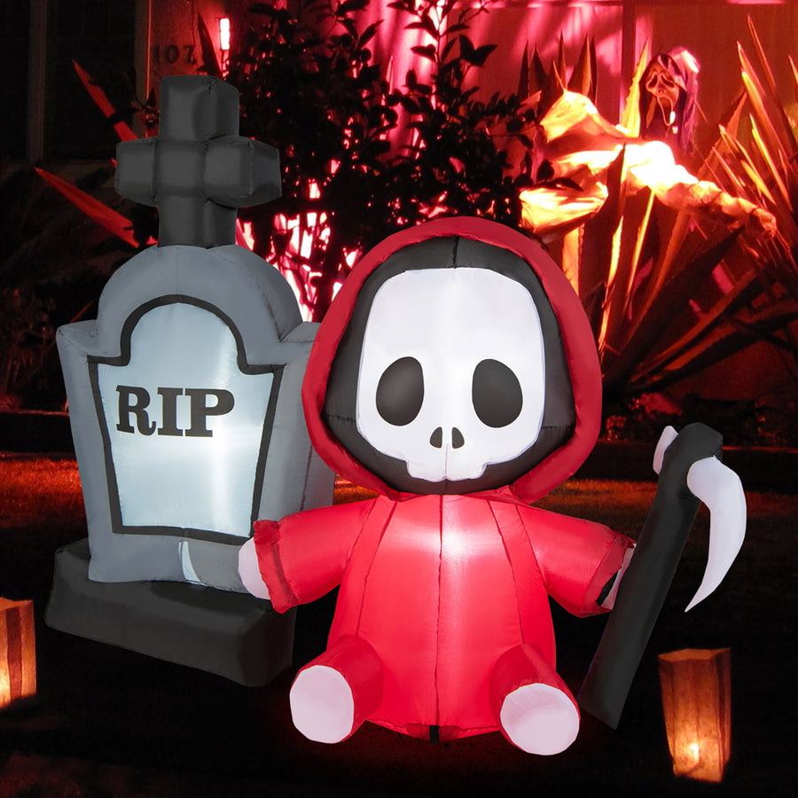 5FT Halloween Inflatable Tombstone and Reaper Combo w/ LED and Waterproof Blower Image 1