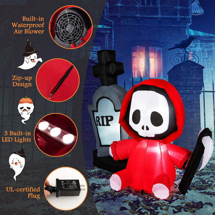 5FT Halloween Inflatable Tombstone and Reaper Combo w/ LED and Waterproof Blower Image 6