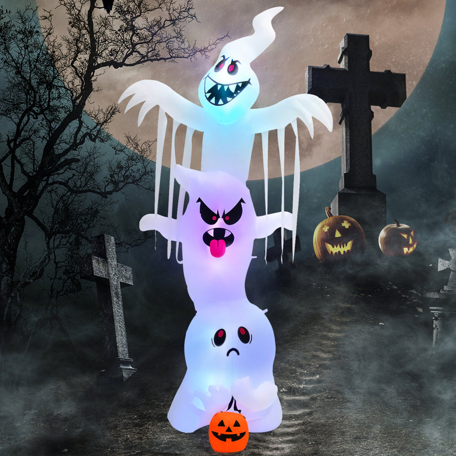 10 FT Halloween Inflatable Stacked Ghost Holiday Decor w/ Colorful Flashing Lights Image 1