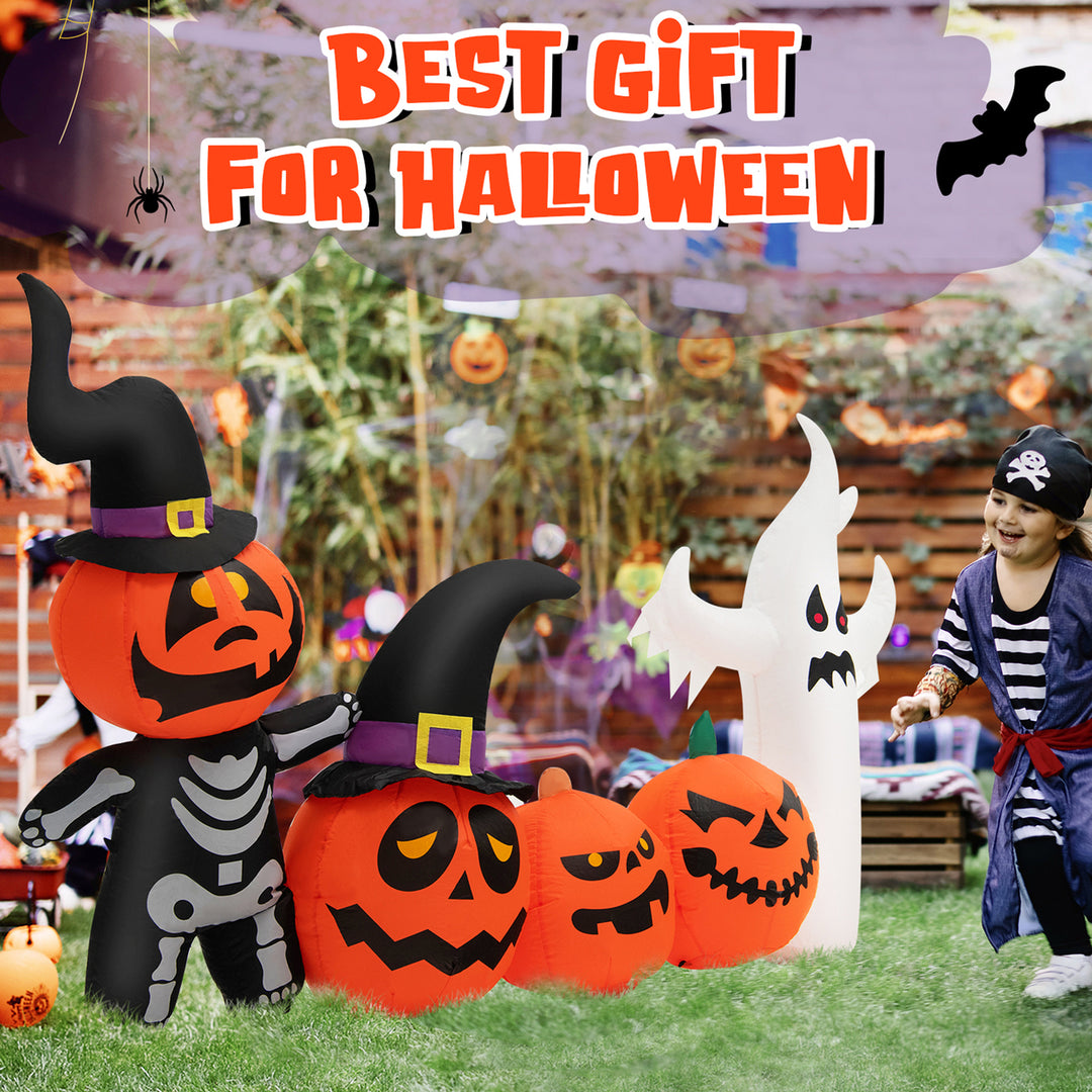 7.4FT Long Inflatable Ghost Halloween Festival Pumpkin Ghost Combination w/ LED Lights Image 3