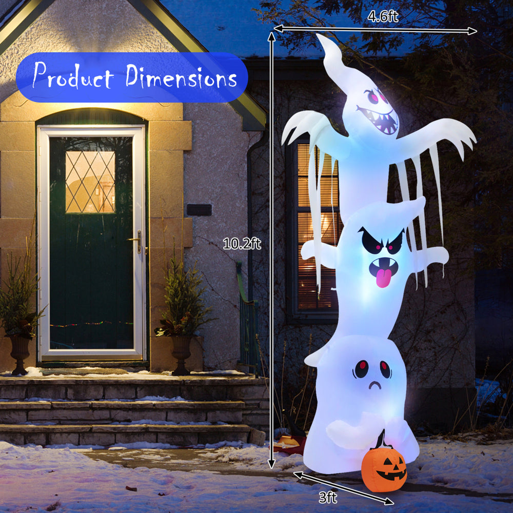 10 FT Halloween Inflatable Stacked Ghost Holiday Decor w/ Colorful Flashing Lights Image 2