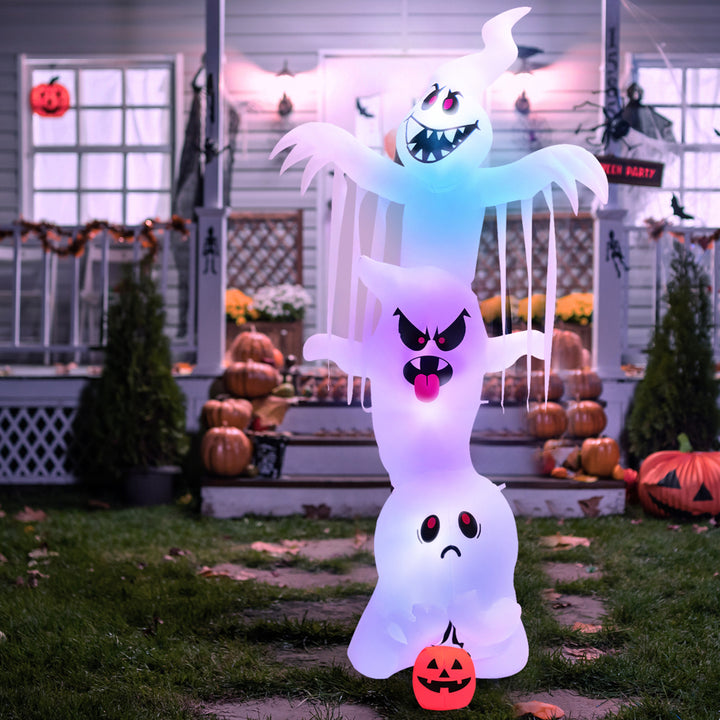 10 FT Halloween Inflatable Stacked Ghost Holiday Decor w/ Colorful Flashing Lights Image 4