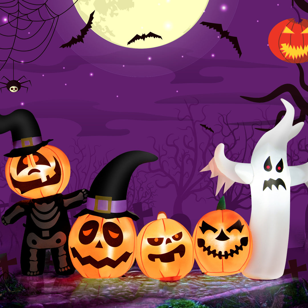 7.4FT Long Inflatable Ghost Halloween Festival Pumpkin Ghost Combination w/ LED Lights Image 5