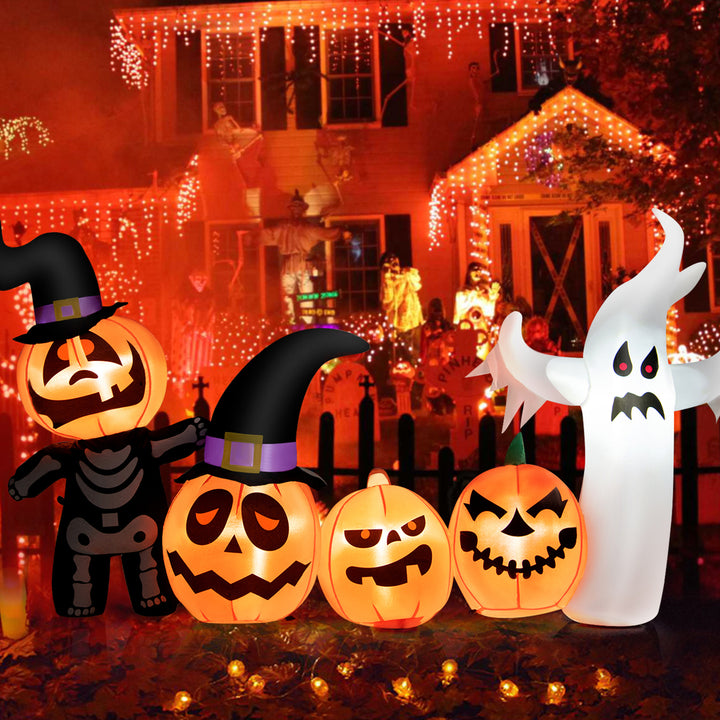 7.4FT Long Inflatable Ghost Halloween Festival Pumpkin Ghost Combination w/ LED Lights Image 6