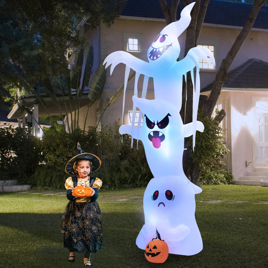 10 FT Halloween Inflatable Stacked Ghost Holiday Decor w/ Colorful Flashing Lights Image 5