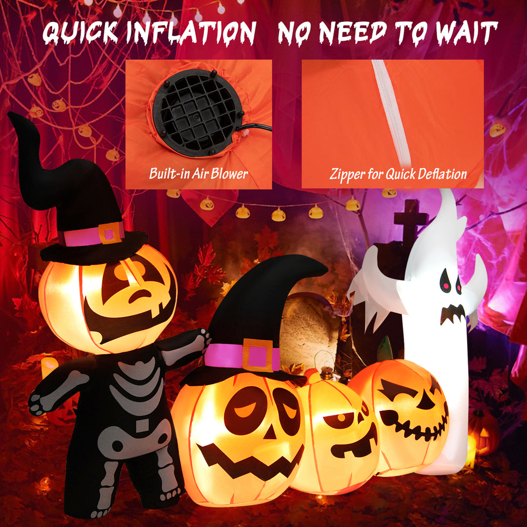 7.4FT Long Inflatable Ghost Halloween Festival Pumpkin Ghost Combination w/ LED Lights Image 8