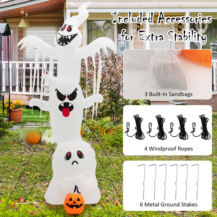 10 FT Halloween Inflatable Stacked Ghost Holiday Decor w/ Colorful Flashing Lights Image 8