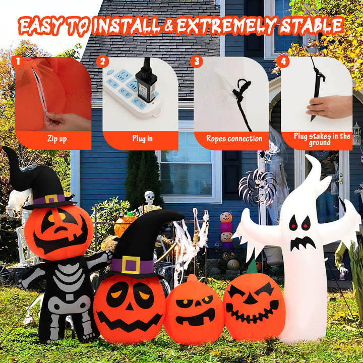 7.4FT Long Inflatable Ghost Halloween Festival Pumpkin Ghost Combination w/ LED Lights Image 9