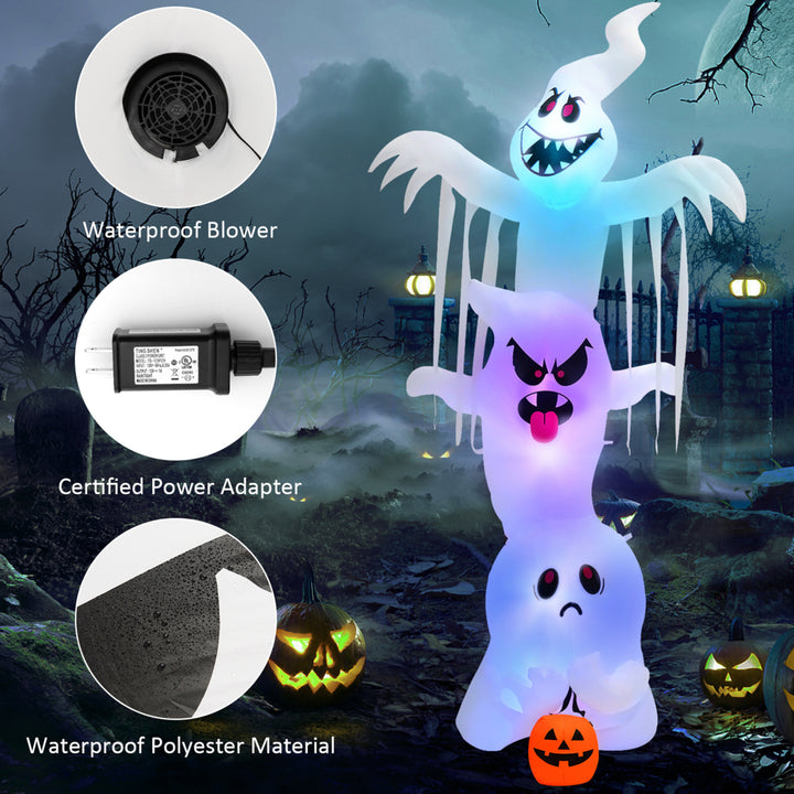 10 FT Halloween Inflatable Stacked Ghost Holiday Decor w/ Colorful Flashing Lights Image 9