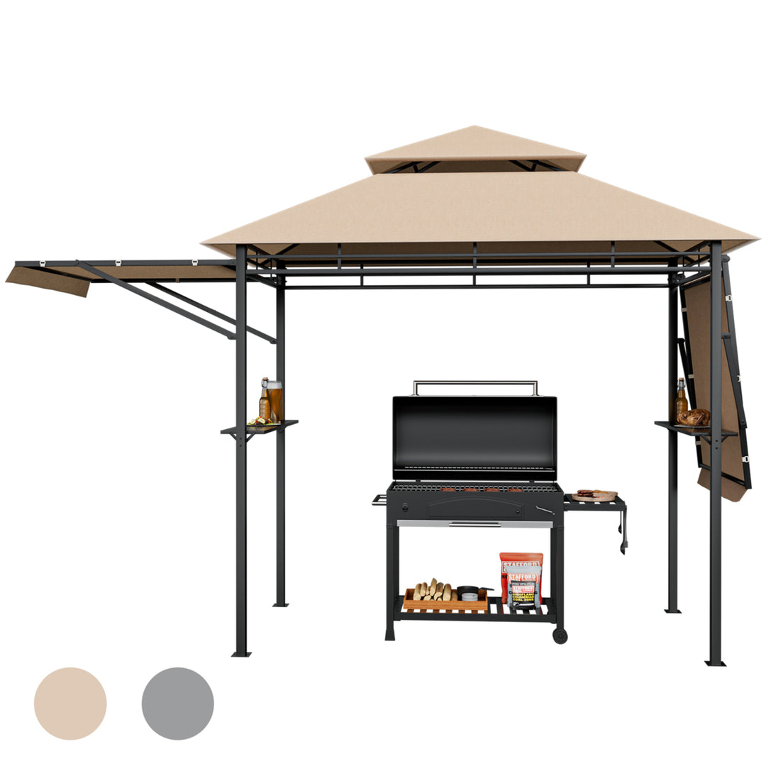 13.5 x 4 Patio BBQ Grill Gazebo Side Awnings Shelves 2-Tier Canopy Outdoor Image 1