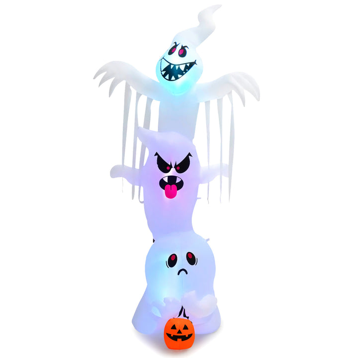 10 FT Halloween Inflatable Stacked Ghost Holiday Decor w/ Colorful Flashing Lights Image 10