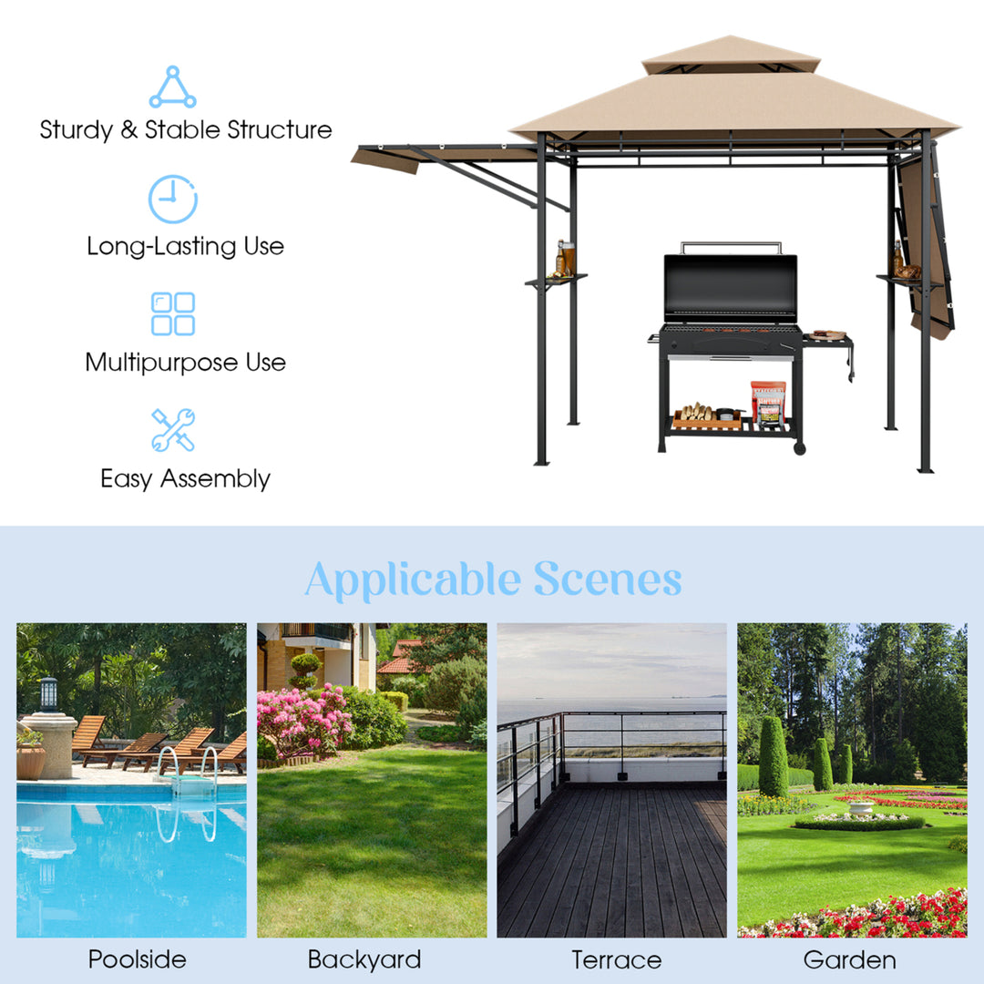 13.5 x 4 Patio BBQ Grill Gazebo Side Awnings Shelves 2-Tier Canopy Outdoor Image 5