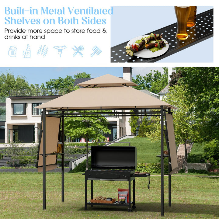 13.5 x 4 Patio BBQ Grill Gazebo Side Awnings Shelves 2-Tier Canopy Outdoor Image 8