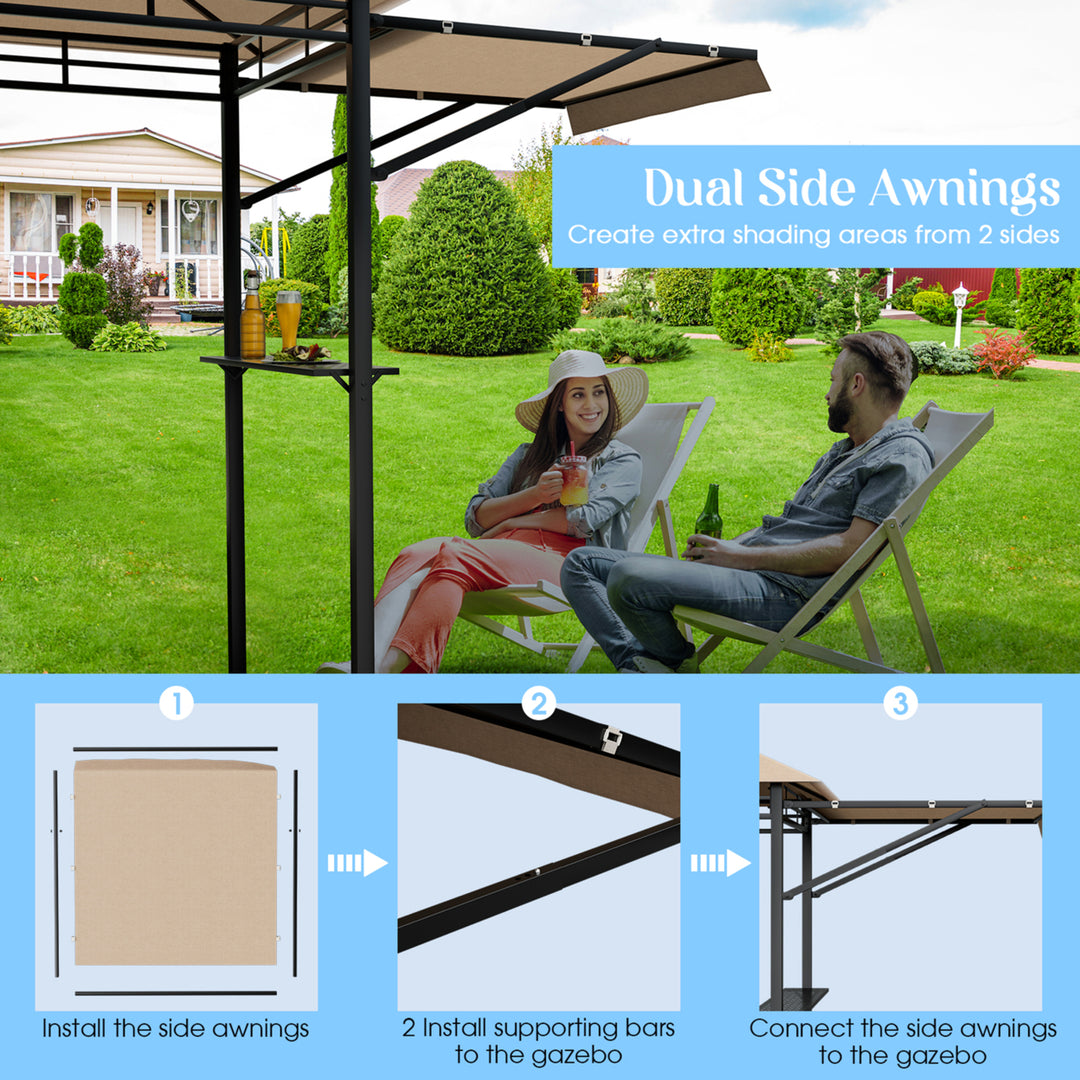 13.5 x 4 Patio BBQ Grill Gazebo Side Awnings Shelves 2-Tier Canopy Outdoor Image 9