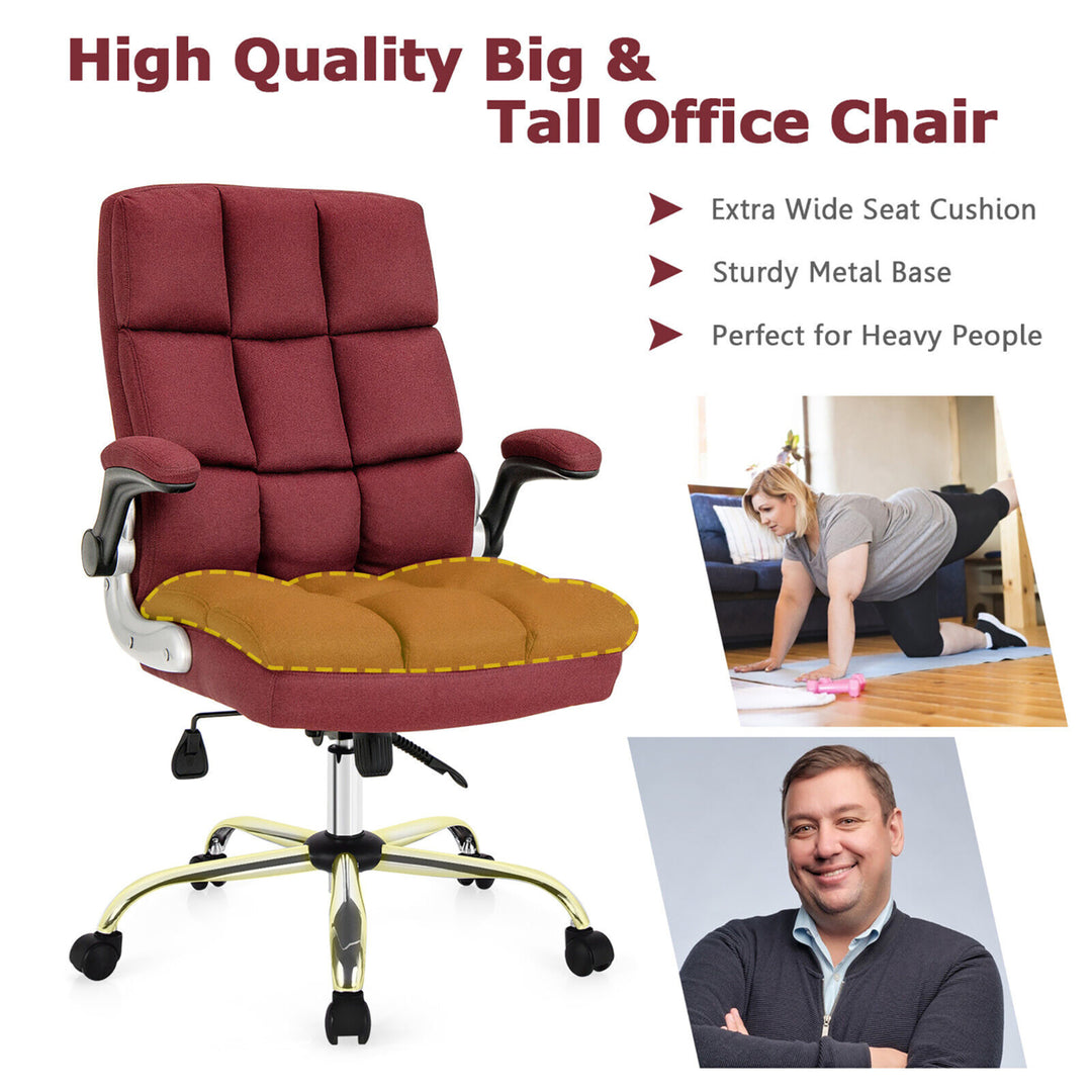 High Back Big and Tall Office Chair Adjustable Swivel w/ Flip-up Arm Red Image 6