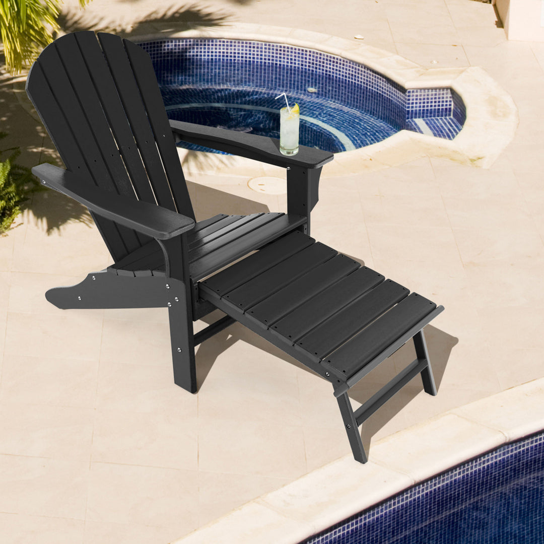 Patio Adirondack Chair HDPE Outdoor Lounge Chair w/ Retractable Ottoman Image 1