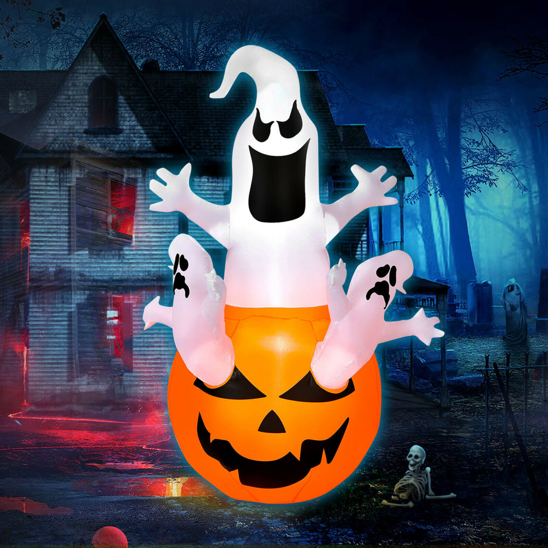 6ft Inflatable Ghost in Pumpkin Halloween Decoration w/ Built-in LED Lights Image 1