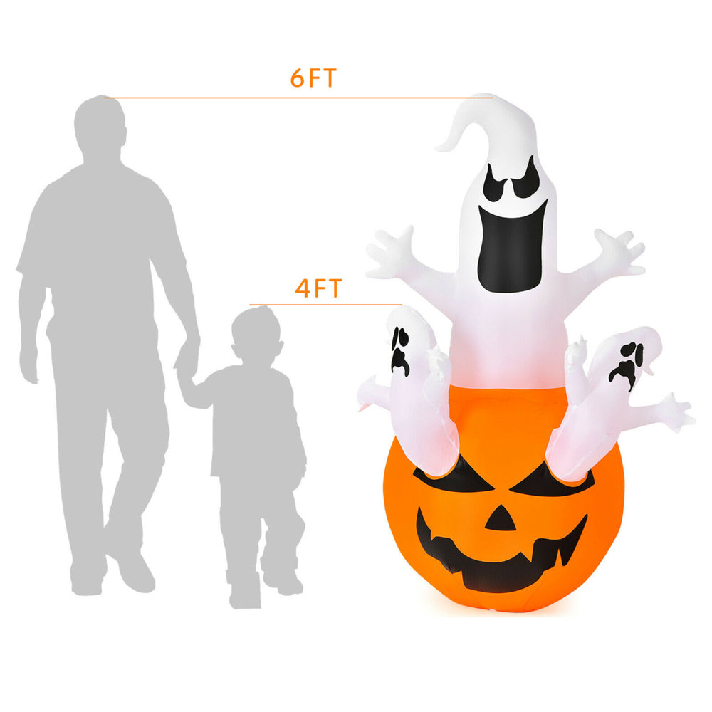 6ft Inflatable Ghost in Pumpkin Halloween Decoration w/ Built-in LED Lights Image 2