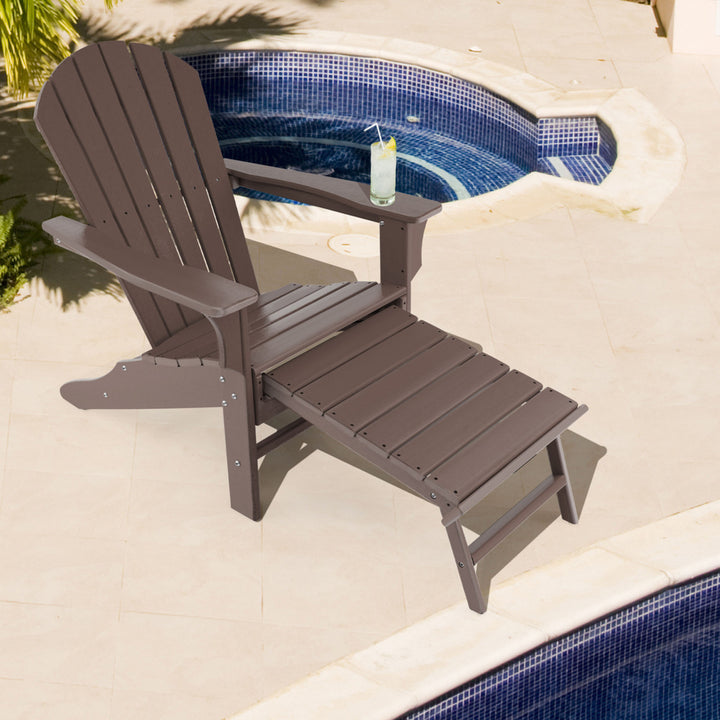 Patio Adirondack Chair HDPE Outdoor Lounge Chair w/ Retractable Ottoman Image 4