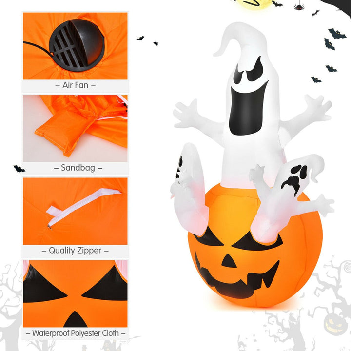 6ft Inflatable Ghost in Pumpkin Halloween Decoration w/ Built-in LED Lights Image 3