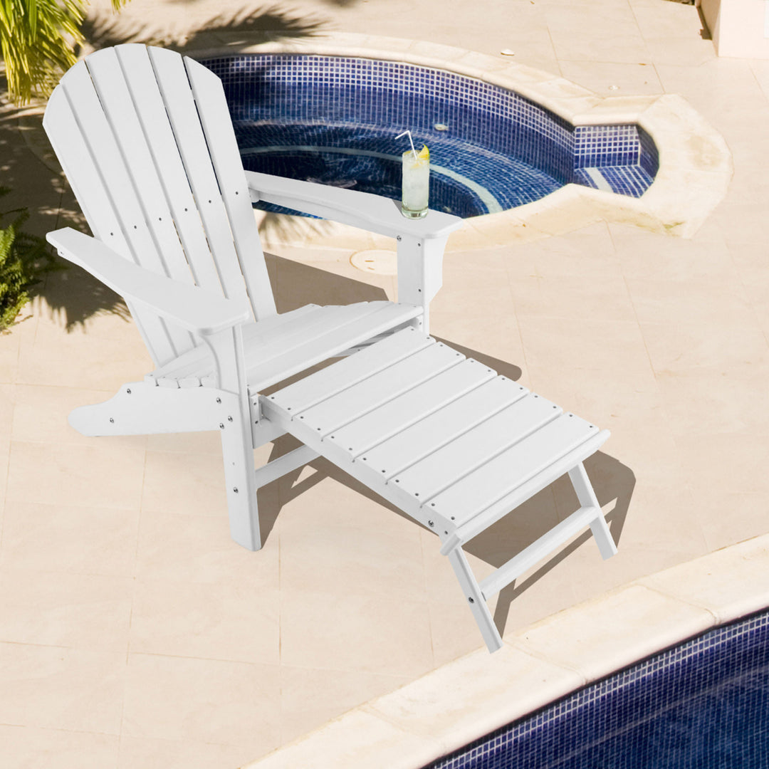 Patio Adirondack Chair HDPE Outdoor Lounge Chair w/ Retractable Ottoman Image 5