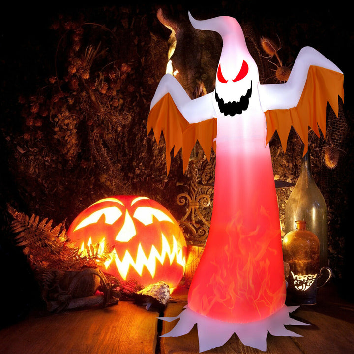 8ft Inflatable Halloween Ghost Blow Up Decoration w/ Built-in Flame Light Image 1