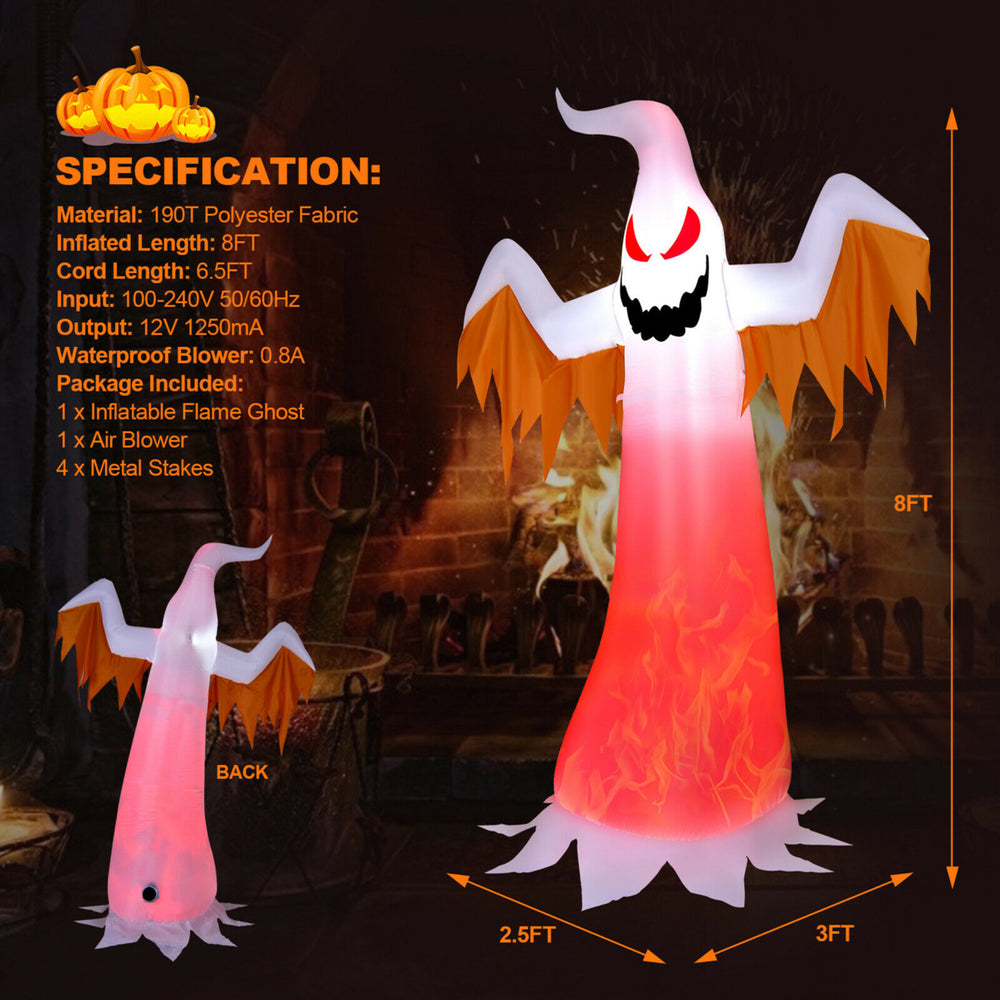 8ft Inflatable Halloween Ghost Blow Up Decoration w/ Built-in Flame Light Image 2