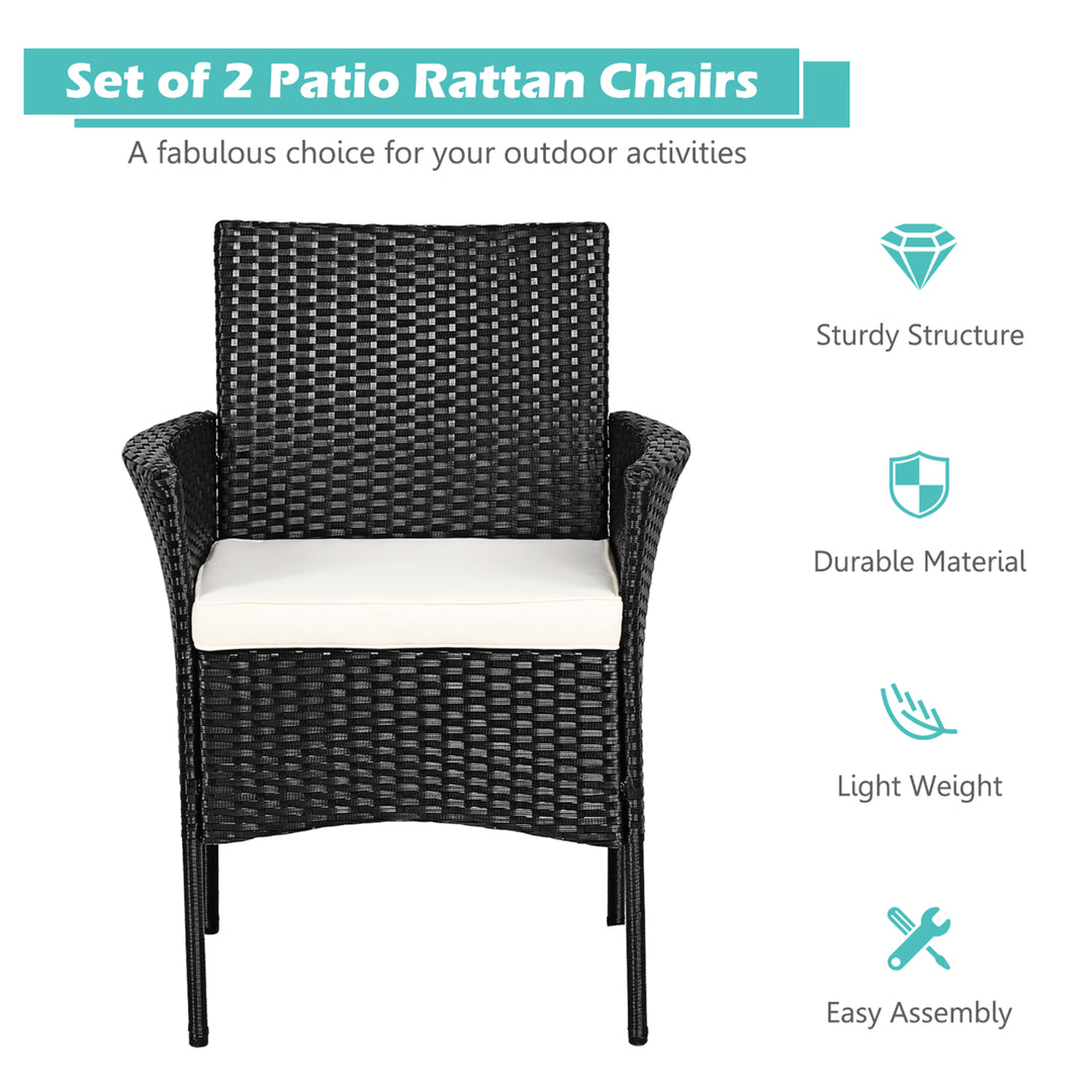 2PCS Chairs Outdoor Patio Rattan Wicker Dining Arm Seat With Cushions Image 5