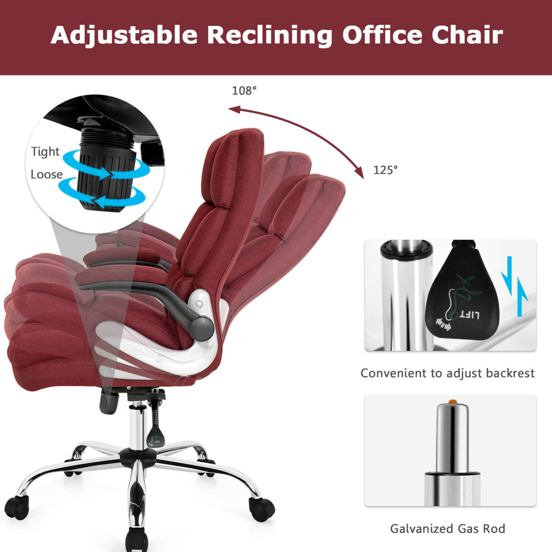 High Back Big and Tall Office Chair Adjustable Swivel w/ Flip-up Arm Red Image 7