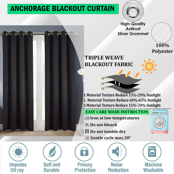 Anchorage Blackout Grommet Curtains 2-Panel 84 Inch Thermal Insulated Black Image 2