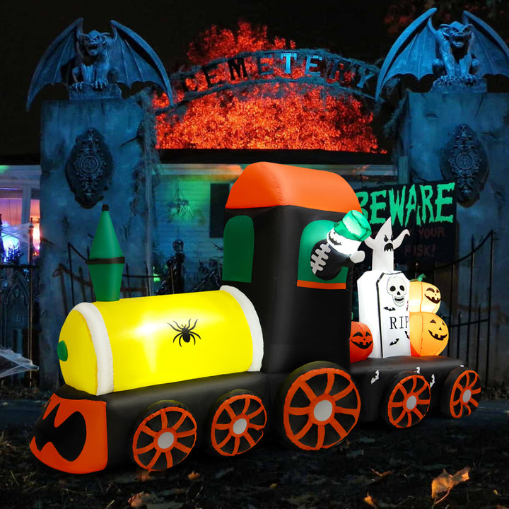 8 Long Inflatable Halloween Train Blow Up Decoration w/LED Lights Image 1