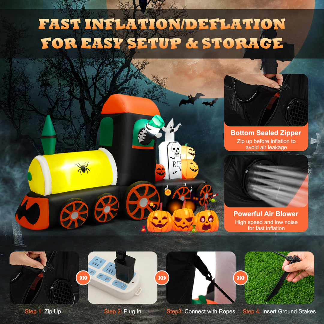 8 Long Inflatable Halloween Train Blow Up Decoration w/LED Lights Image 8