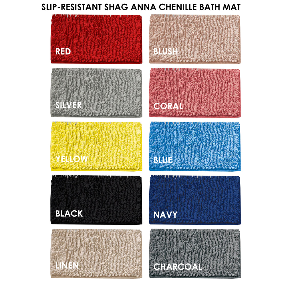 Slip-Resistant Shag Anna Chenille Soft Absorbent Bath Mat Bathroom Rug 17" x 24" Image 2