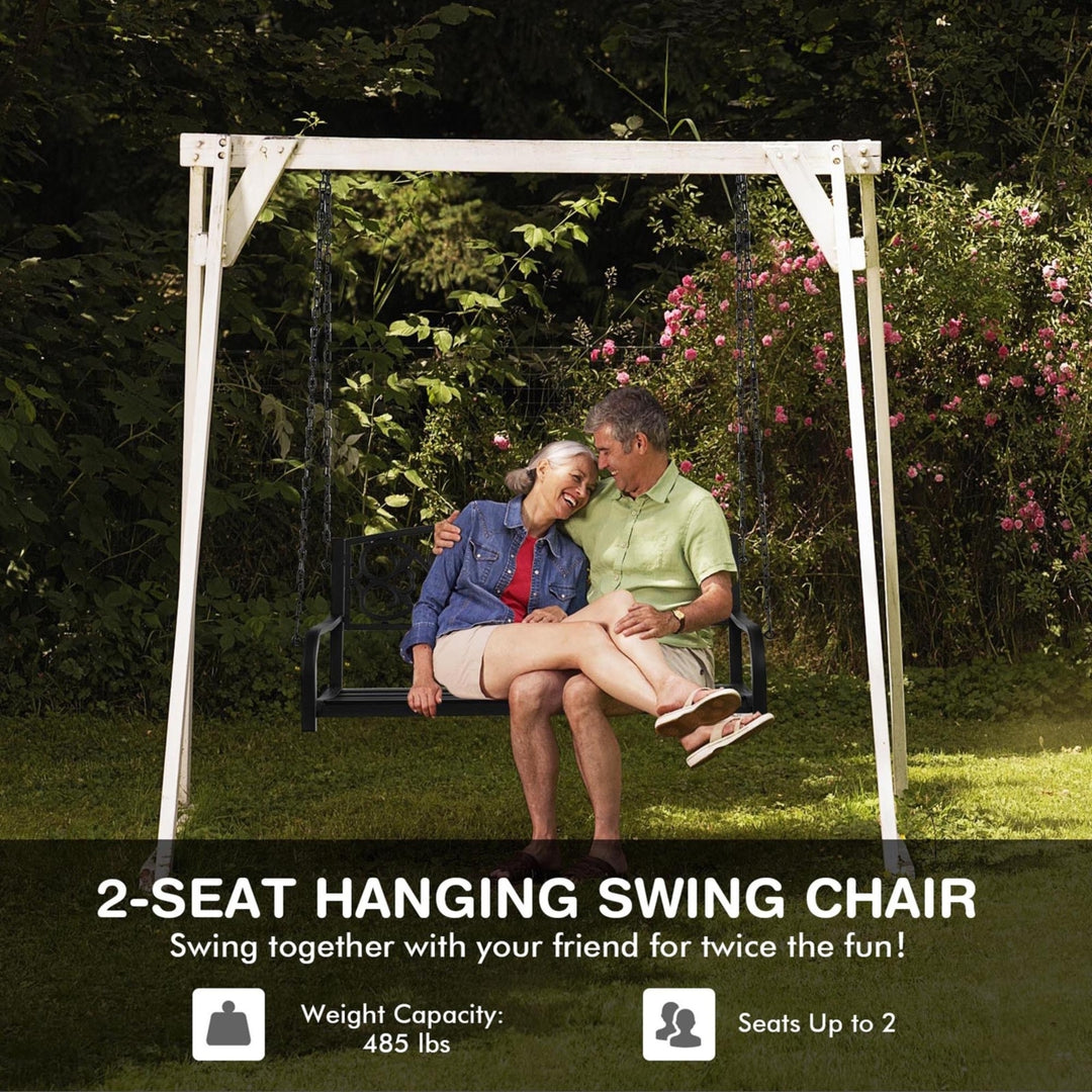 Patio Hanging Porch Swing 2-Person Outdoor Metal Swing Bench Chair w/ Chains Image 3