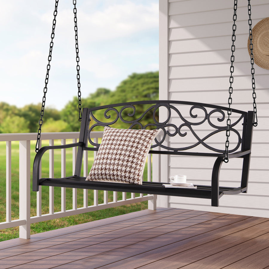 Patio Hanging Porch Swing Outdoor 2-Person Metal Swing Bench Chair w/ Chains Image 1