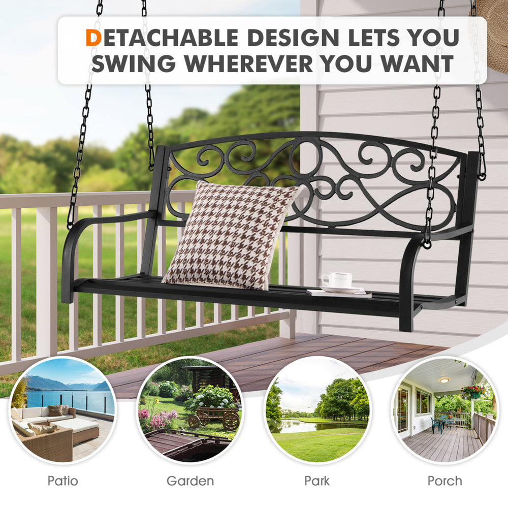 Patio Hanging Porch Swing Outdoor 2-Person Metal Swing Bench Chair w/ Chains Image 2